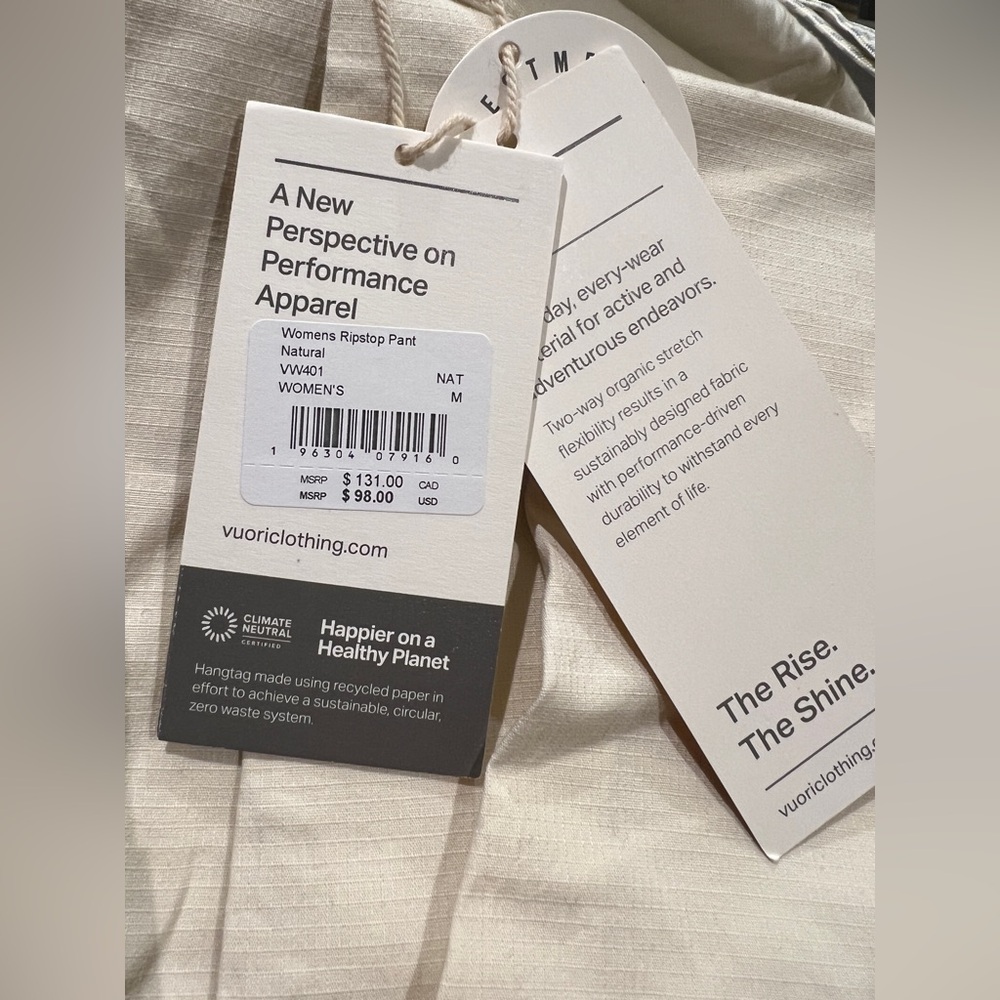 New: Vuori Vintage Ripstop DuraTerra Pant Natural Ladies Medium NWT - Picture 8 of 13